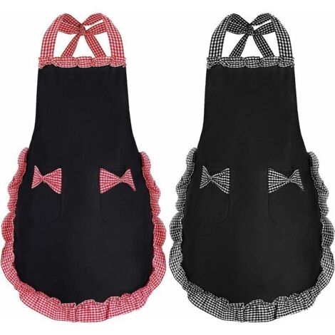 Lot de 2 tabliers noirs pour femme, avec 2 poches, imperméables, idéaux pour la cuisine et le jardinage. Un cadeau de qualité pour maman, épouse ou petite amie. (1/5)