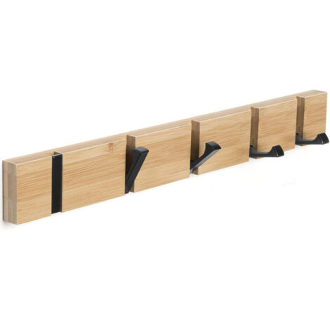 Porte-manteau mural en bois avec 5 crochets – Design naturel pour entrée ou chambre (1/5)