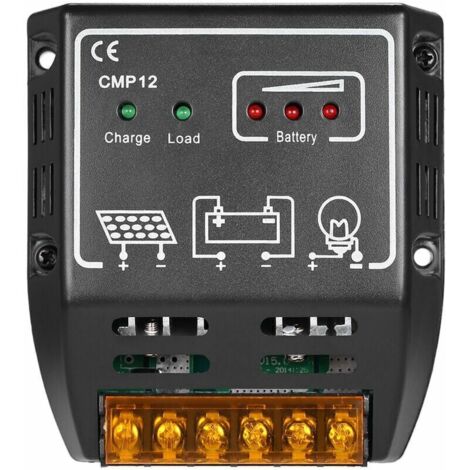 Contrôleur de charge solaire PWM pour panneaux solaires 10 A 12 V/24 V avec protection contre les surcharges de batterie (1/5)