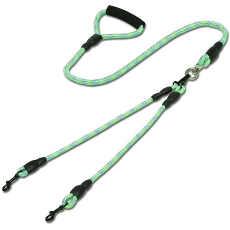 Laisse double pour 2 chiens, vert, 1,0 + 0,6 cm, pour chiens 7 kg (1/5)