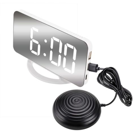 Réveil vibrant puissant pour adultes sourds et gros dormeurs, horloge numérique miroir avec vibreur de lit F (1/3)