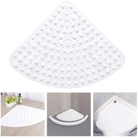 Eck antidérapant Duschmatte, Gummibadematte Triangulaire, quart de cercle, Anti-Moisissure, de Douche ou de Baignoire, avec Trou de vidange et de la Ventouse, Blanc, 54 x 54 cm (1/5)