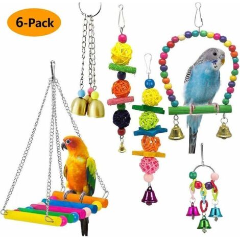 Jouet suspendu pour perroquet, balançoire pour oiseaux, perchoir à déchiqueter, perchoir à mâcher, jouet pour cage de perroquet, perruches ondulées, calopsittes, aras, barbus, perruches mainates (lot (1/5)