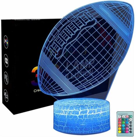 Rugby Night Light, 16 changement de couleur tactile télécommande 3D Football Light, lampe de table décorative, cadeau pour les garçons et les enfants amateurs de sport (1/5)