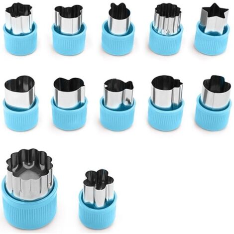 12Moule à biscuits –Fabriqué en acier inoxydable et en silicone, convient pour la cuisson, le fondant, etc. –bleu (1/5)