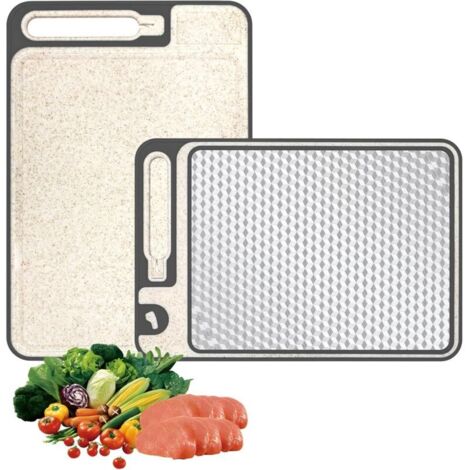 Planche à découper de cuisine double face 2 en 1 304Fabriqué en acier inoxydable, avec râpe intégrée et zone d'affûtage. (1/5)