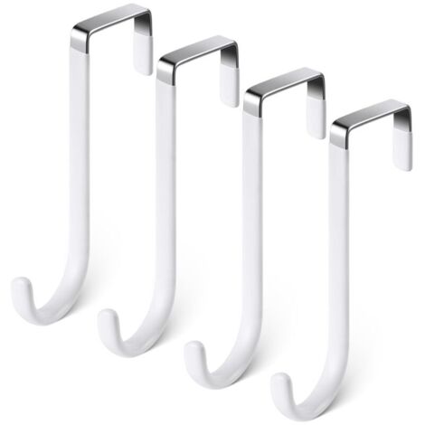 Crochet de Porte, 4 x Patère Porte en Acier Inoxydable, Crochets pour Rebord de Porte Tiroir, Porte Manteau pour Porte, Tiroir, Placard Armoire, Salle de Bains, Cuisine -Blanc (1/5)