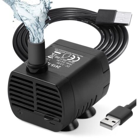Pompe Eau Submersible, Aquarium Pump Ajustable 200L/H 3W Ultra-Silencieux Pompe Catit USB pour Étang Fish Tank Fontaine Réservoir de Poissons Cordon de 1.4m (1/5)