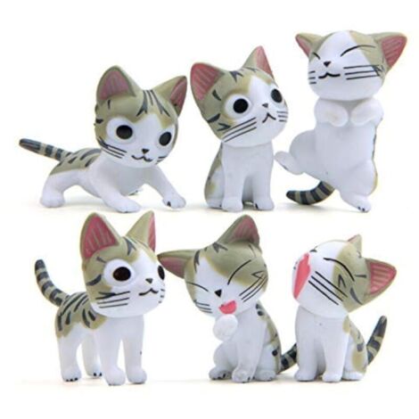 Lot de 6 petits chats miniatures pour jardin féérique - Décoration d'intérieur - Gris (1/2)