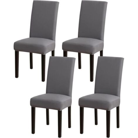Lot de 4 housses de chaise extensibles – Gris – Amovibles et lavables (1/5)