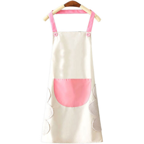 Tablier de cuisine imperméable et anti-huile, style dessin animé mignon, couleurs vives, gris avec poche rose, idéal pour la cuisine familiale et le restaurant. (1/5)