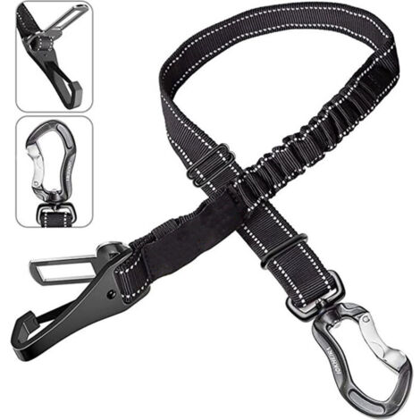 Ceinture de sécurité/harnais pour chien en voiture, noir, 2,5 x 90 cm (1/5)