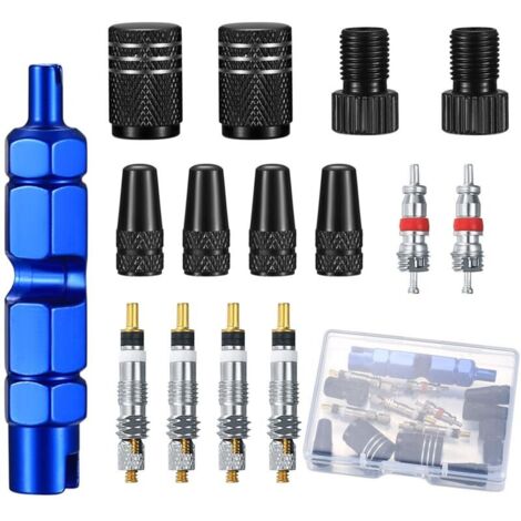 Kit de Réparation de Valve de Vélo 15 Pièces - Noyaux Presta/Schrader, Adaptateurs et Outil (1/5)