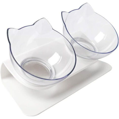 Bol surélevé pour chat, design ergonomique pour le cou, transparent. (1/5)