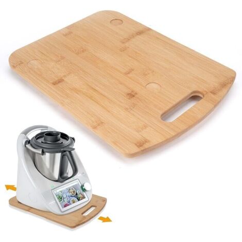 Planche compatible avec Thermomix TM6/TM5, glissière coulissante en bois pour Thermomix avec roulettes, support de plateau en bambou avec poignée pour Thermomix, déplacement rapide et sûr (1/4)