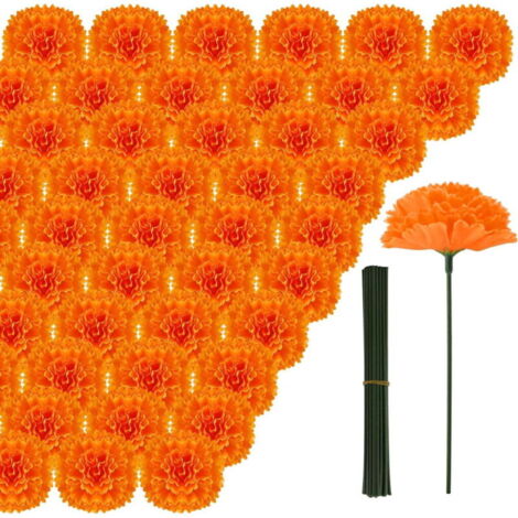50Têtes de fleurs de souci artificielles, fleurs artificielles en soie, en vrac, convenant aux dIYcouronne (1/5)