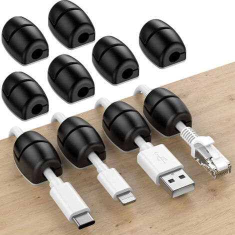 Lot de 10 clips de gestion de câbles, noirs, organiseurs de fils pour bureau et maison (1/5)