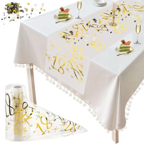 Chemin de Table Anniversaire 18e - 1 pièce, Chemin de Table Anniversaire 18e Doré 28cm×5m - Nappe Joyeux Anniversaire (1/5)