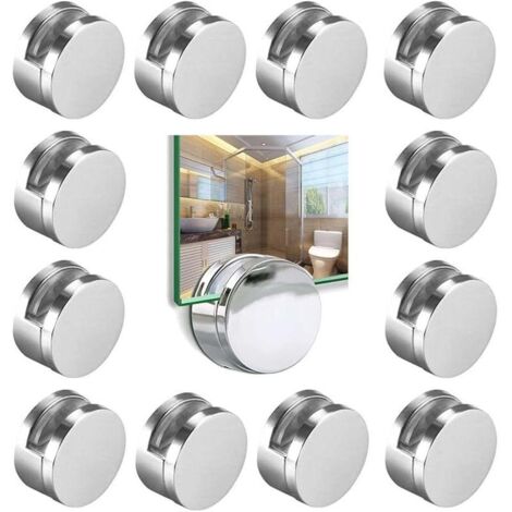 12 Pcs Miroir Pinces à Verre Miroir de salle de Bain Titulaires Rond Mural en Alliage de Zinc Miroir Fixations de 15kg de Charge (1/4)