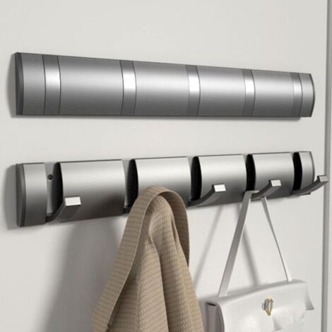 Lot de 2 cintres muraux en métal avec 5 crochets pliables en aluminium (1/5)