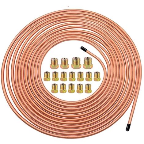 Tuyau de Frein en Cuivre 25ft/7,62m Ø 4.75mm, Kit de Conduite Générale de Frein Replacement, Auto Tube Tuyau de Carburant Frein, 3/16" de Rechange pour Automobile avec 16 Raccords (1/5)