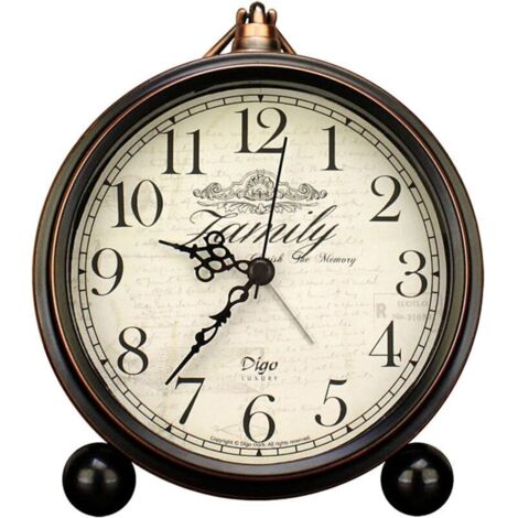 Réveil Justup - 13,2 cm - Noir - Vintage - Rétro - Horloge de table analogique à quartz - Silencieux - Fonctionne à piles - Verre HD pour chambre, salon, chambre d'enfant (A) (1/5)