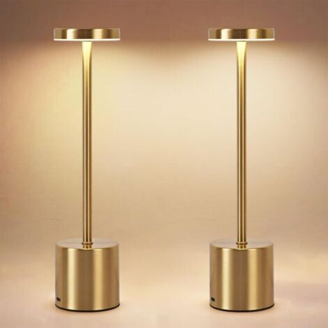 Lot de 2 lampes de table rechargeable, lampe de bureau LED portable, lampe de table sans fil - éclairage à intensité variable en 3 couleurs(or)