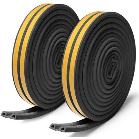 Bandes d'étanchéité pour portes et fenêtres, bandes d'étanchéité en mousse autocollantes, coupe-vent et insonorisantes (Noir, 6 m x 2, type D) (1/5)