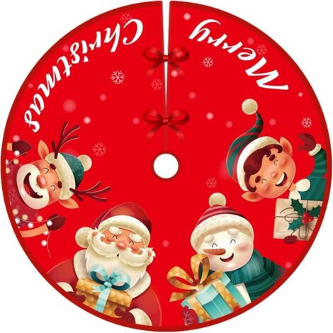 Jupe de sapin de Noël, ornements de jupe de sapin rustique, tapis de jupe de sapin de Noël rouge avec motif de cerf, bonhomme de neige, père Noël pour décorations de fête de vacances, rouge (1/5)