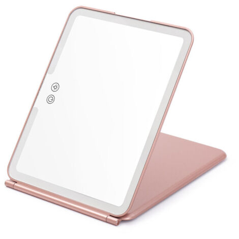 19 × 13 × 1.7 CM, Miroir de maquillage pliable avec éclairage LED, rechargeable par USB, écran tactile LED, miroir de voyage (rose) (1/4)