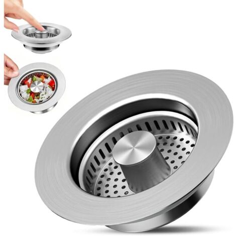 Bouchon d'évier universel 3 en 1 en acier inoxydable avec passoire anti-obstruction, filtre d'évier de cuisine et bouchon combiné, facile pour trou d'évier de 72 à 86 mm (1/5)