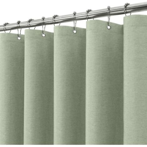 Rideau de Douche Lin avec Anneaux en Métal Imperméable Anti-Moisissures Polyester Tissu Rideau Salle de Bain Lourd pour Baignoire Cabine de Douche - 180x200CM (Vert Sauge) (1/5)