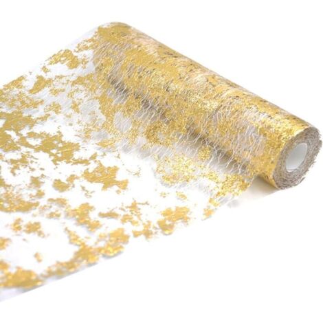 Chemin de table en feuille d'or de 5 mètres de long et 28 centimètres de large, idéal pour les fêtes, les mariages et autres décorations de table (1/5)