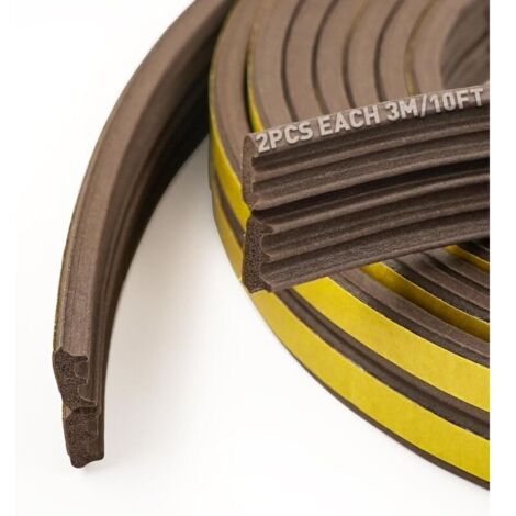 Bandes d'étanchéité pour portes et fenêtres, bandes d'étanchéité en mousse autocollantes, coupe-vent et insonorisantes (Brun, 6 m x 2, type E) (1/5)