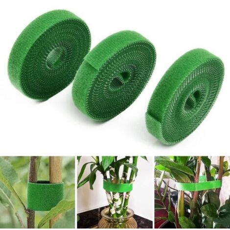 Lot de 3 attaches réutilisables en nylon pour plantes de jardin, branches de fleurs, tomates, supports de plantes d'intérieur et d'extérieur pour une croissance efficace - 5 m x 1 cm - Vert (1/3)