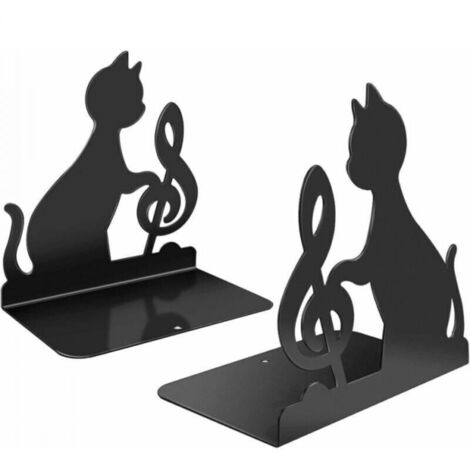 1 serre-livres en acier inoxydable, pour contenir des livres volumineux et lourds ou comme décoration pour la bibliothèque de la maison et le bureau (chat musical) (1/4)