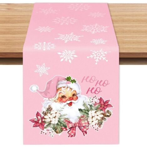 Chemin de table de Noël 33 x 183 cm, Père Noël rose, décorations de table champêtres pour la cuisine, les dîners en intérieur et en extérieur (1/5)