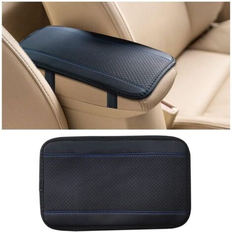 Coussin universel pour accoudoir de voiture (Ligne noire et bleue)32cmX19cm, fibre de cuir embossée double ligne antidérapante pour accoudoir (1/5)