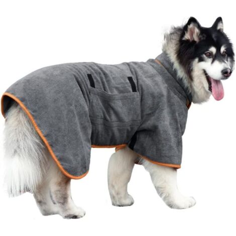 Peignoir/serviette de bain pour chien, en microfibre à séchage rapide et ultra-absorbant, idéal pour sécher rapidement les animaux de compagnie （L） (1/5)