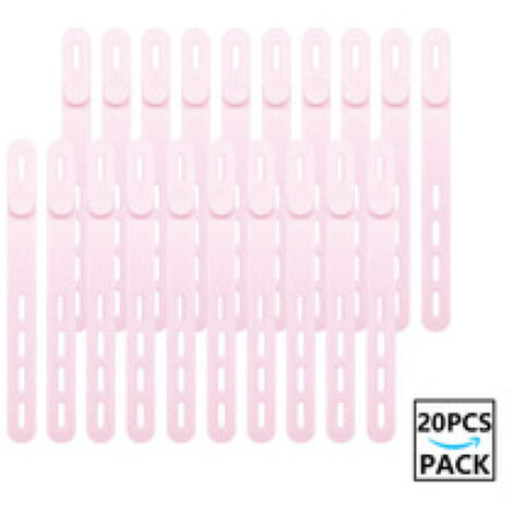 Lot de 20 serre-câbles en silicone réutilisables et lavables avec boucle de verrouillage, sangles de fixation réglables, organiseur de câbles multi-usages à haute élasticité (rose) (1/5)