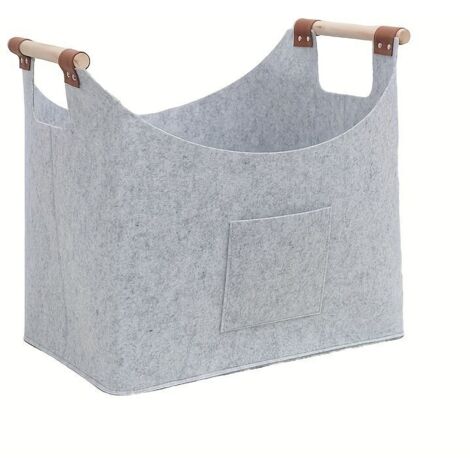 45 x 32 x 40cm Panier à Bois de Chauffage, Panier en Bois Feutré, Panier Rangement avec Poignée en Bois, Panier Pliable en Feutre, pour Bois, Journaux, gris clair (1/5)