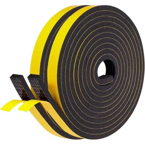 Bandes d'étanchéité pour portes et fenêtres, bandes d'étanchéité en mousse autocollantes, coupe-vent et insonorisantes (Noir, 6 m x 2, type E) (1/5)