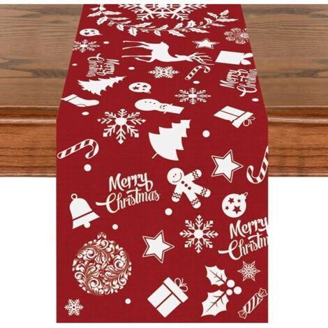Chemin de Table de Noël Rouge, 33 x 180cm, Couronne de Noël Motif Flocon de Neige, Vacances d'hiver pour Cuisine, décoration d'intérieur ou d'extérieur (1/5)