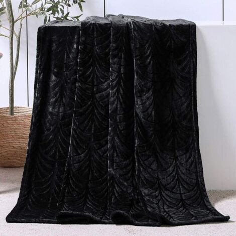 Couverture polaire Whale Flotilla Leaf, 130 x 150 cm, couverture en flanelle douce, chaude et confortable pour le canapé ou le lit, adaptée à toutes les saisons, Noir (1/5)