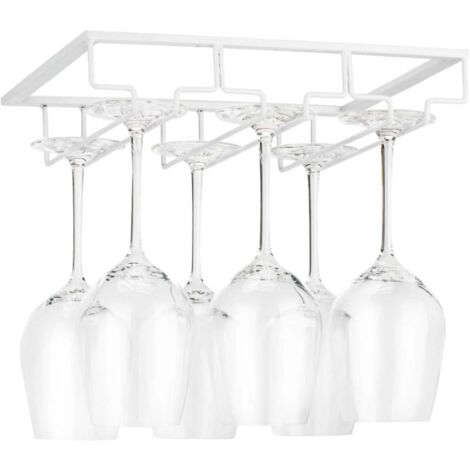 Support à verres à vin – Support de rangement pour verres à vin sous armoire, support en métal pour bar et cuisine, Blanc (1/5)