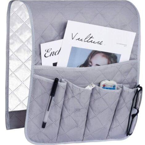 Organiseur d'accoudoir de fauteuil, housse de canapé, poches suspendues peu encombrantes, sac de rangement antidérapant pour téléphone, télécommande TV, gris (1/5)