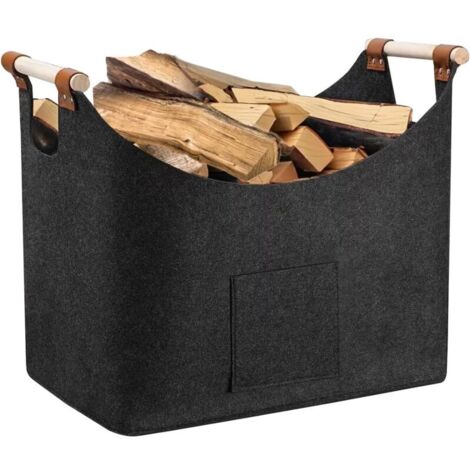 45 x 32 x 40cm Panier à Bois de Chauffage, Panier en Bois Feutré, Panier Rangement avec Poignée en Bois, Panier Pliable en Feutre, pour Bois, Journaux (1/5)
