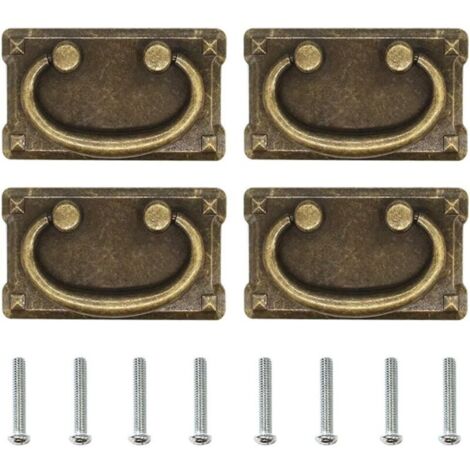 Lntyq Lot de 4 Poignee de Meuble Vintage,Poignée de Tiroir à Anneau Antique, Poignée de Commode en Alliage de Zinc, Poignées de Tirage Boutons Tiroir pour Armoire,Placard 95x52mm (1/5)