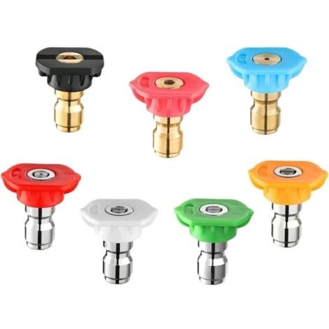 Lntyq Lot de 7 buses de pulvérisation pour nettoyeur haute pression, orifice de 1,2 mm, connexion à plusieurs degrés pour nettoyage de voiture et jardin (1/5)