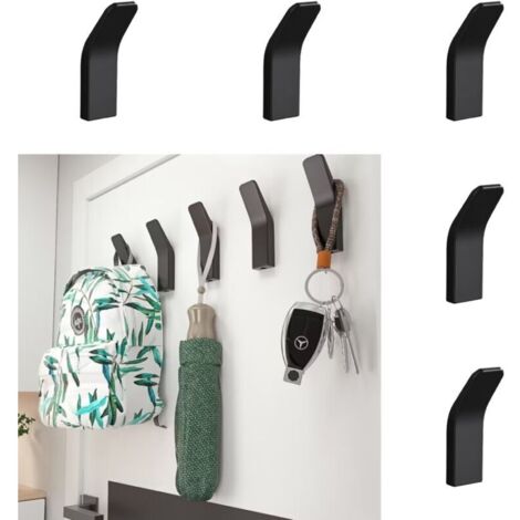Lntyq Lot de 5 crochets adhésifs noirs pour serviettes, très résistants, à coller sur une porte murale, sans clous, pour suspendre des serviettes, des manteaux, des vêtements, pour salles de bain, cui (1/5)